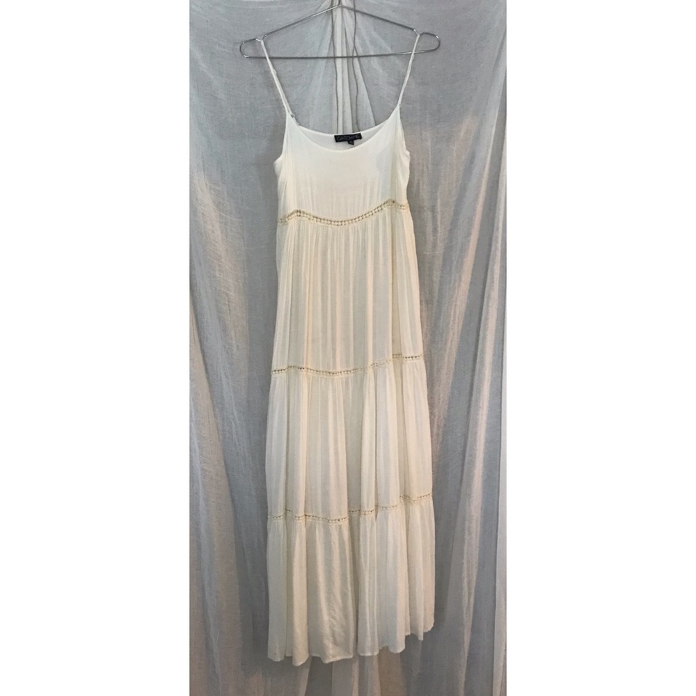 White tiered boho medium summer beach maxi dress